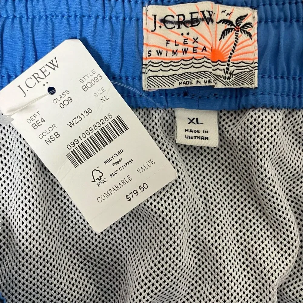 J.Crew Swim Trunks Mens XL Blue 8” Inseam Drawstring Beach Vacation Pool